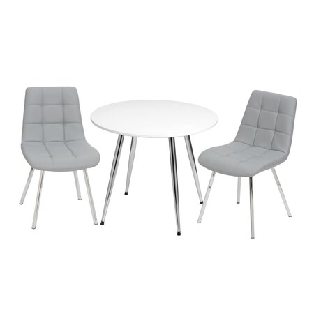 Gift Mark Mid-Century Modern Round Kids White Table with White & Grey Arm Chairs T3081GY
